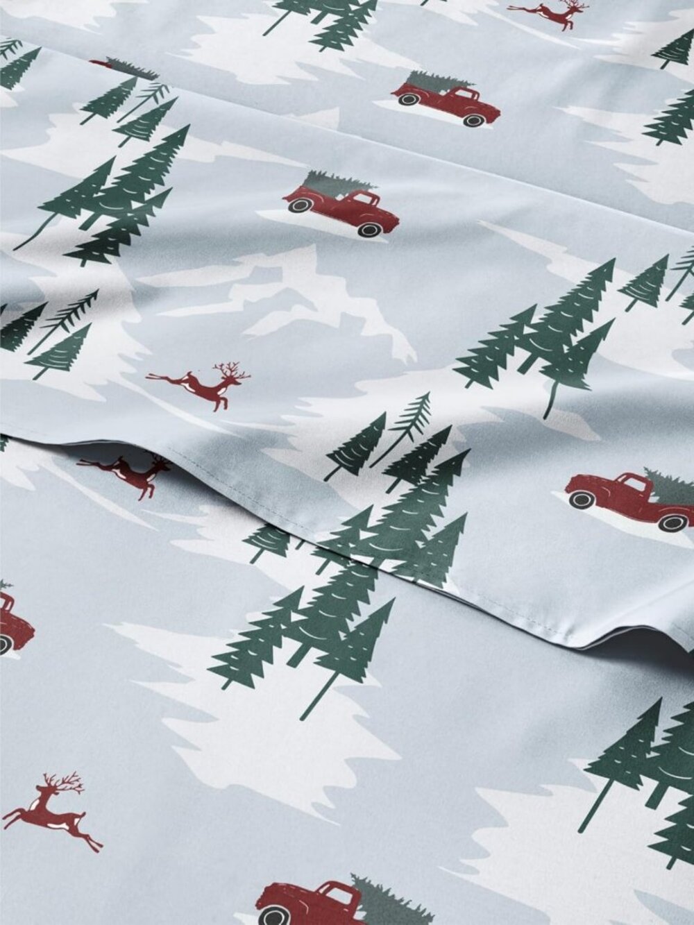 Cozy Christmas Sheet Set - Holiday Bedding with Pickup Trucks, King Size